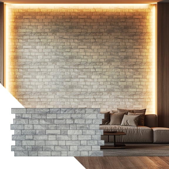 Dundee Deco 3D Wall Panels, PVC, Faux Bricks in Grey, Single Panel, Covers 5.2 sq ft