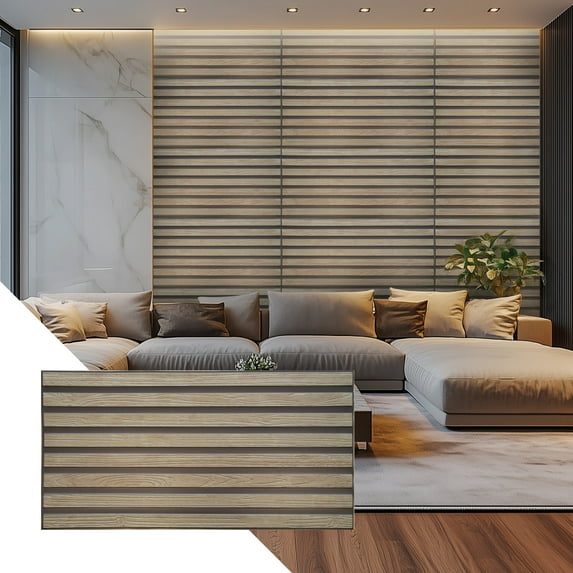 Dundee Deco 3D Wall Panels, PVC, Faux Wood in Ochre, Set of 10, Covers 52 sq ft