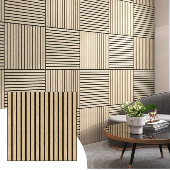 Dundee Deco Acoustic Panels, Wooden Slats for Decor and Noise Reduction - 3D Wall Panels or Ceiling Panels - Oak Beige - Sample 6" x 6"