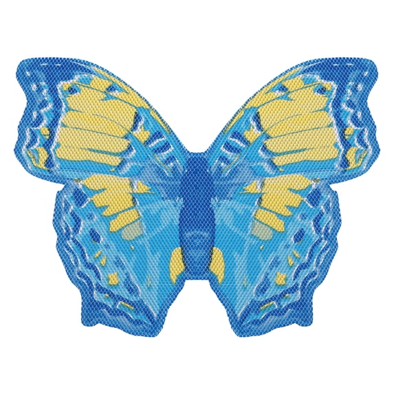 Dundee Deco Butterfly Bathroom Mat - 26" x 19" Yellow Blue Waterproof Non-Slip Quick Dry Rug, Non-Absorbent Dirt Resistant Perfect for Kitchen, Bathroom and Restroom