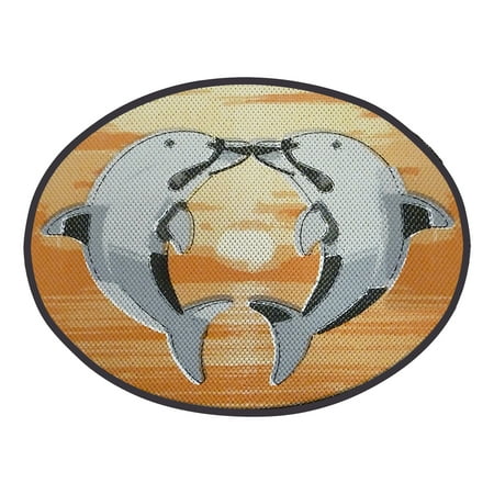 Dundee Deco Dolphin Bathroom Mat - 26" x 19" Orange Waterproof Non-Slip Quick Dry Rug, Non-Absorbent Dirt Resistant Perfect for Kitchen, Bathroom and Restroom