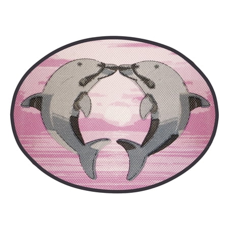 Dundee Deco Dolphin Bathroom Mat - 26" x 19" Pink Waterproof Non-Slip Quick Dry Rug, Non-Absorbent Dirt Resistant Perfect for Kitchen, Bathroom and Restroom