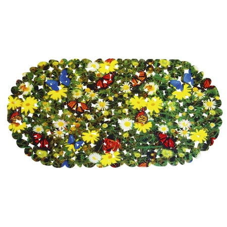 Dundee Deco Floral Bathtub and Shower Mat - 27" x 14" Green Waterproof Non-Slip Quick Dry Rug, Non-Absorbent Dirt Resistant Perfect for Bathroom, Shower, Restroom and Bathtub