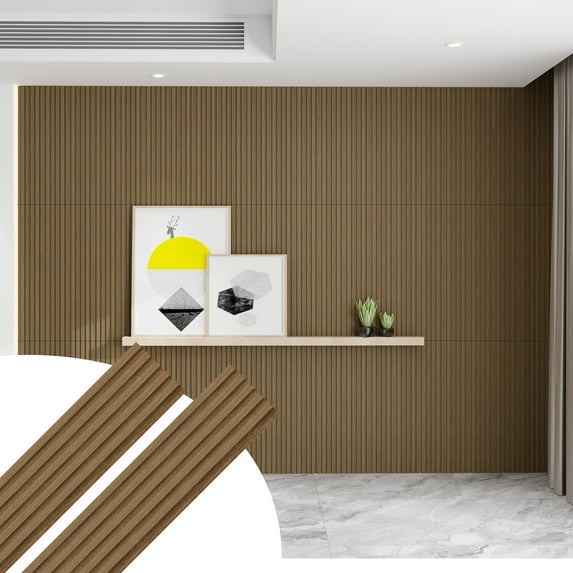 Dundee Deco Fluted 3D Wall Panels - Modern DIY Decorative Wooden Wall Panels - Easy to Install - Chestnut Brown - Set of 10, Covers 17 sq ft