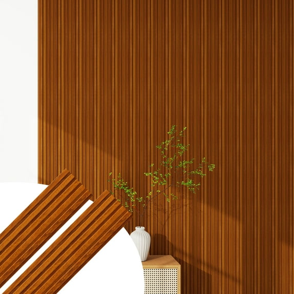 Dundee Deco Fluted 3D Wall Panels - Modern DIY Decorative Wooden Wall Panels - Easy to Install - Mahogany - Sample 6" x 6"
