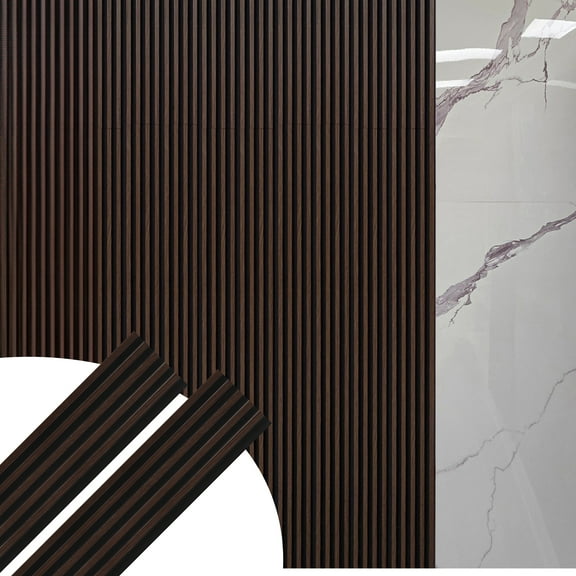 Dundee Deco Fluted 3D Wall Panels - Modern DIY Decorative Wooden Wall Panels - Easy to Install - Walnut Brown, Black Base - Sample 5" x 5"