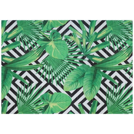 Dundee Deco Leaf Bathroom Mat - 39" x 26" Green Waterproof Non-Slip Quick Dry Rug, Non-Absorbent Dirt Resistant Perfect for Kitchen, Bathroom and Restroom