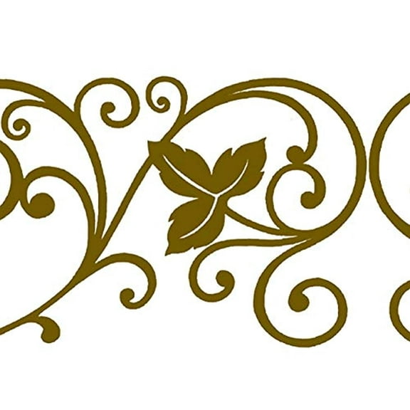 Dundee Deco MGAZB6003A Peel and Stick Damask Golden Vines Scrolls Self Adhesive Mirror Window Sticker Wallpaper Border Roll 33 ft X 4 in 10m X 10cm