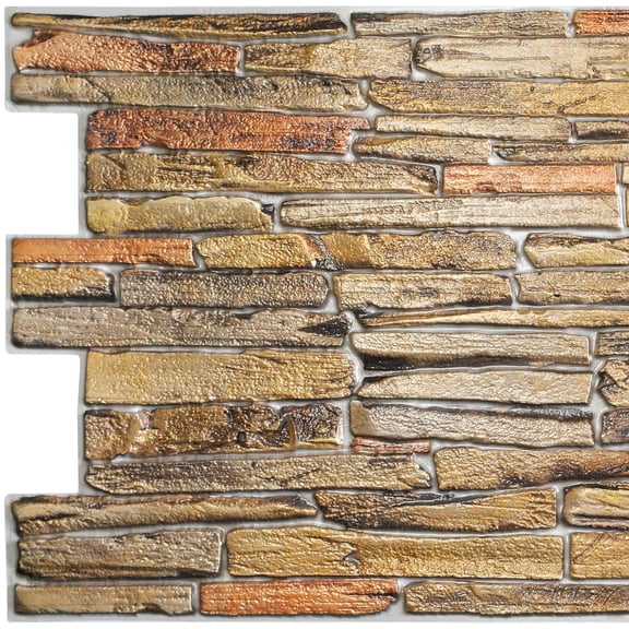 Dundee Deco PVC 3D Interior Design Wall Paneling - Copper Faux Stonel, 3.2 ft x 1.6 ft each, 5-pack