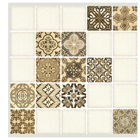 Dundee Deco PVC 3D Interior Design Wall Paneling - Cream Tan Faux Tile, 3.1 ft x 1.6 ft