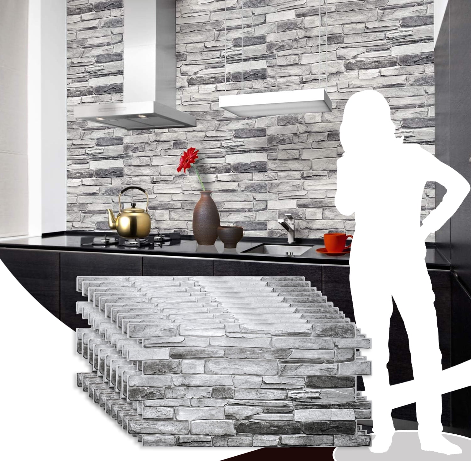 20" x 39" Silver Faux Stone 3D PVC Wall Panels