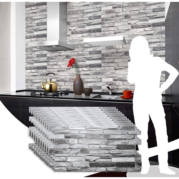 Dundee Deco PVC 3D Interior Design Wall Paneling - Grey Faux Stone, 3.2 ft x 1.6 ft Each, 10-Pack