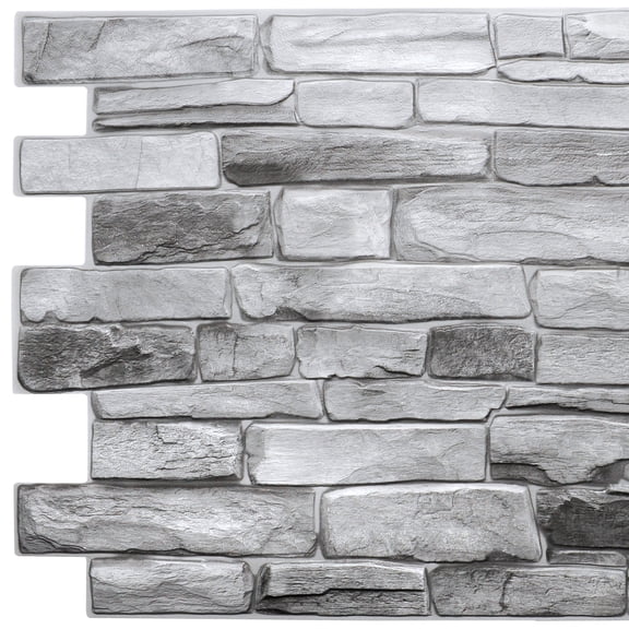 Dundee Deco PVC 3D Interior Design Wall Paneling - Grey Faux Stone, 3.2 ft x 1.6 ft
