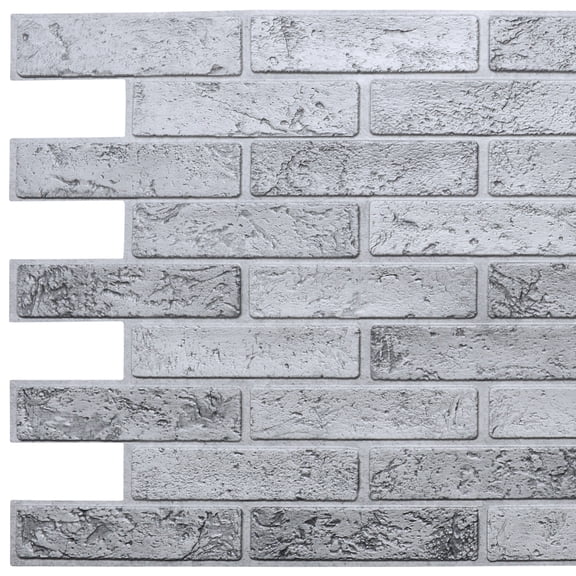 Dundee Deco PVC 3D Interior Design Wall Paneling - Silver Faux Brick, 3.2 ft x 1.6 ft each, 5-pack