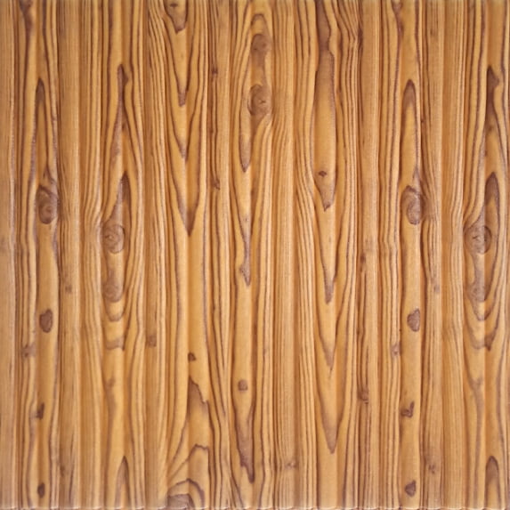 Dundee Deco Peel and Stick 3D Self Adhesive Foam Wallpaper - Brown, Orange Faux Wood, 2.3 ft X 2.3 ft