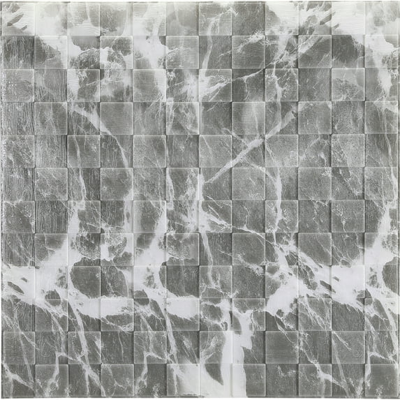 Dundee Deco Peel and Stick 3D Self Adhesive Foam Wallpaper - Grey, Off White Faux Marble Cubes, 2.3 ft x 2.3 ft each, 10-pack