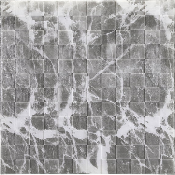 Dundee Deco Peel and Stick 3D Self Adhesive Foam Wallpaper - Grey, Off White Faux Marble Cubes, 2.3 ft x 2.3 ft each, 5-pack