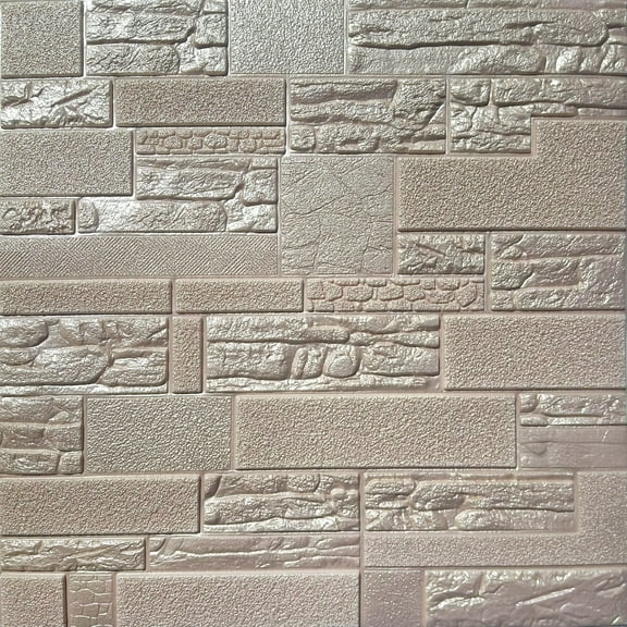 Dundee Deco Peel and Stick 3D Self Adhesive Foam Wallpaper - Pale Copper Faux Bricks, Stones, 2.3 ft x 2.3 ft Each, 10-Pack