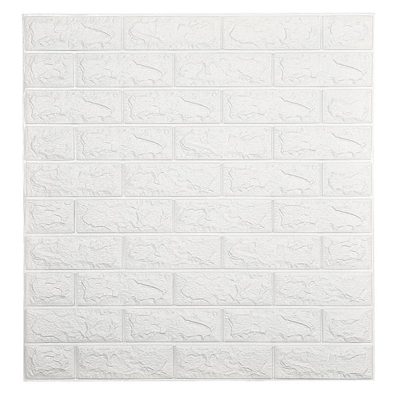 Dundee Deco Peel and Stick 3D Self Adhesive Foam Wallpaper - off White Faux Bricks, 2.3 ft x 2.5 ft Each, 10-Pack