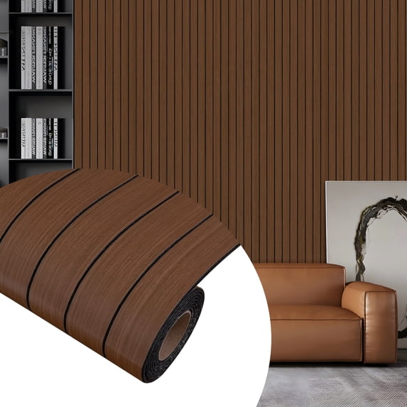 Dundee Deco Peel and Stick Faux Slat Wallpaper Roll, 24" x 9', Brown