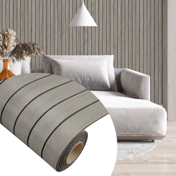 Dundee Deco Peel and Stick Faux Slat Wallpaper Roll, 24" x 9', Grey