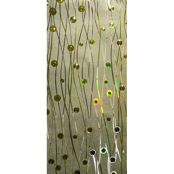 Dundee Deco Peel and Stick Self Adhesive Wallpaper - Abstract Glitter Green, Yellow, Blue Circles, Waves , 18 ft x 18 in