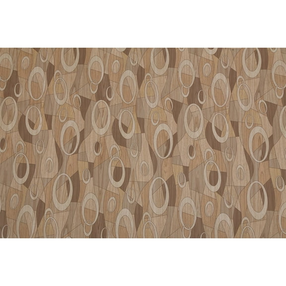 Dundee Deco Peel and Stick Self Adhesive Wallpaper - Abstract Wooden Beige, Brown Circles, Shapes , 18 ft x 18 in