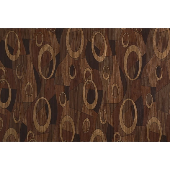 Dundee Deco Peel and Stick Self Adhesive Wallpaper - Abstract Wooden Dark Brown, Beige Circles, Shapes, 18 ft x 18 in