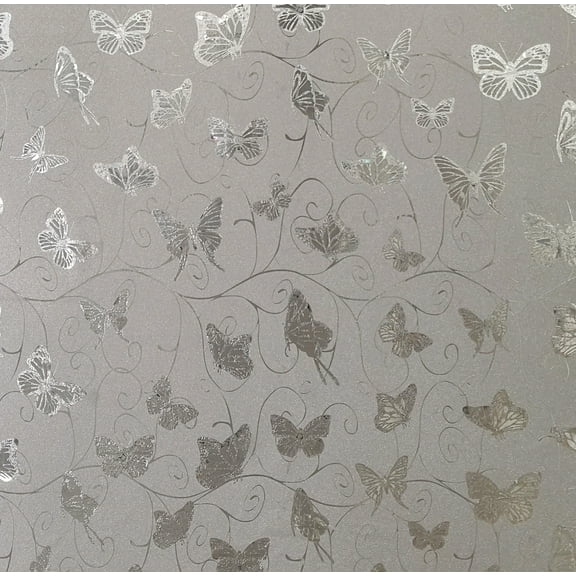 Dundee Deco Peel and Stick Self Adhesive Wallpaper - Animals Glitter Silver, Grey Butterflies, Vines, 18 ft x 18 in