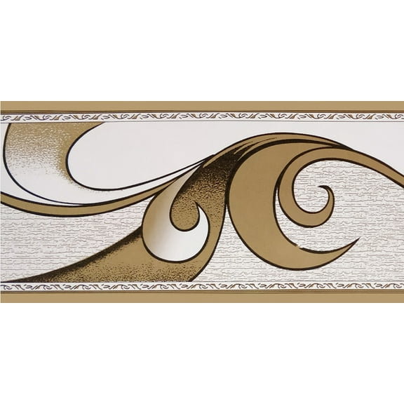 Dundee Deco Peel and Stick Self Adhesive Wallpaper Border - Abstract Brown Scrolls, 33 ft x 2 in