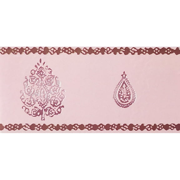 Dundee Deco Peel and Stick Self Adhesive Wallpaper Border - Abstract Vin Rouge, Pink Stylized Shapes , 33 ft x 2 in