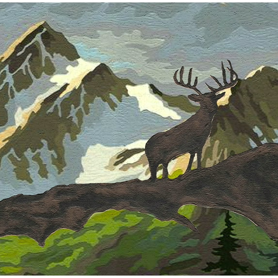 Dundee Deco Peel and Stick Self Adhesive Wallpaper Border - Brown, Green, White Deer, Mountains, 15 ft x 7 in
