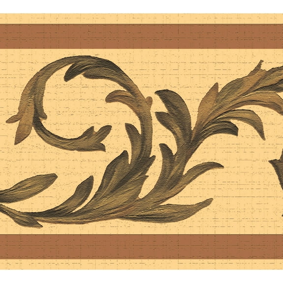 Dundee Deco Peel and Stick Self Adhesive Wallpaper Border - Damask Green, Beige Floral Scrolls, 15 ft x 7 in