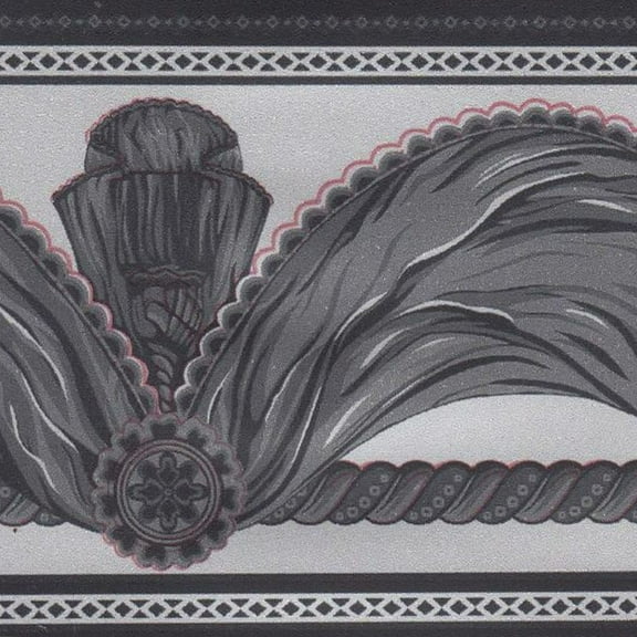 Dundee Deco Peel and Stick Self Adhesive Wallpaper Border - Faux Charcoal Black on Grey Curtains, 33 ft x 4 in