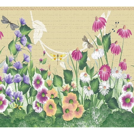 Dundee Deco Peel and Stick Self Adhesive Wallpaper Border - Floral Hot Pink, Mauve Meadow Flowers, 15 ft x 7 in