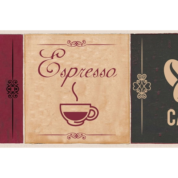 Dundee Deco Peel and Stick Self Adhesive Wallpaper Border - Kitchen Burgundy, Beige, 15 ft x 7 in