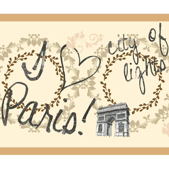 Dundee Deco Peel and Stick Self Adhesive Wallpaper Border - Modern Beige Paris City of Lights, 15 ft x 7 in