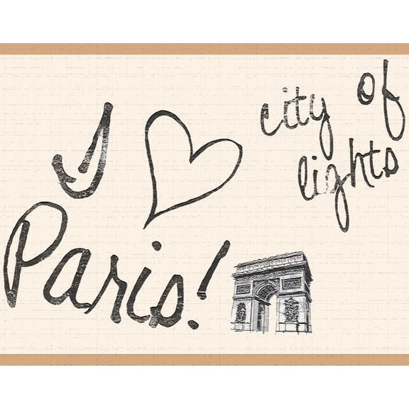 Dundee Deco Peel and Stick Self Adhesive Wallpaper Border - Modern Tan Paris City of Lights, 15 ft x 7 in