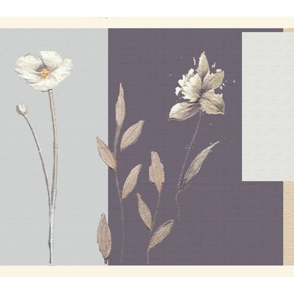 Dundee Deco Peel and Stick Self Adhesive Wallpaper Border - Silver, Mauve, Beige Flowers, Shapes, 15 ft x 7 in
