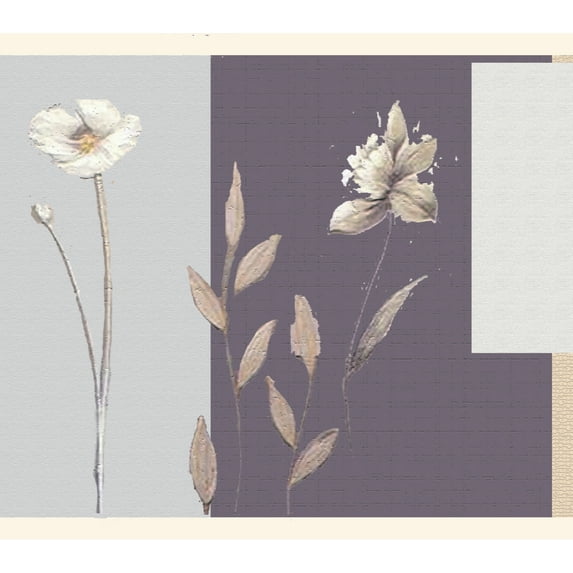 Dundee Deco Peel and Stick Self Adhesive Wallpaper Border - Silver, Mauve, Beige Flowers, Shapes, 15 ft x 7 in