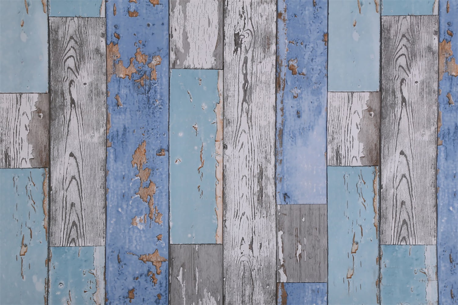 Dundee Deco Peel and Stick Self Adhesive Wallpaper - Distressed Wooden Blue, Teal, Grey Planks, 18 ft x 18 in