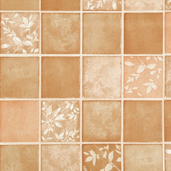 Dundee Deco Peel and Stick Self Adhesive Wallpaper - Geometric Brown Squares Leaves, 18 ft x 24 in