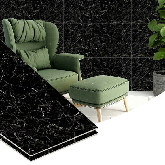 Dundee Deco Peel and Stick Wall Panels, Black, White, Single Panel, Covers 1.9 sq ft