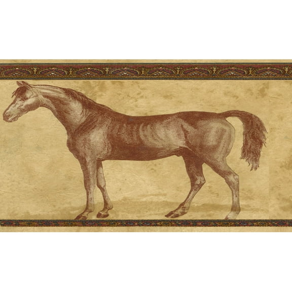 Dundee Deco Prepasted Wallpaper Border - Animal Brown, Red, Green Horses, 15 ft x 10.24 in