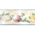 thumbnail image 1 of Dundee Deco Prepasted Wallpaper Border - Floral Blue Trim, Pink, Yellow, Green, Beige Flowers on Vine, 15 ft x 5.25 in, 1 of 5