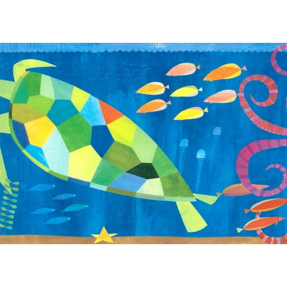Dundee Deco Prepasted Wallpaper Border - Kids Blue, Yellow, Pink Rainbow Turtle, Octopus, Fish, 15 ft x 6 in