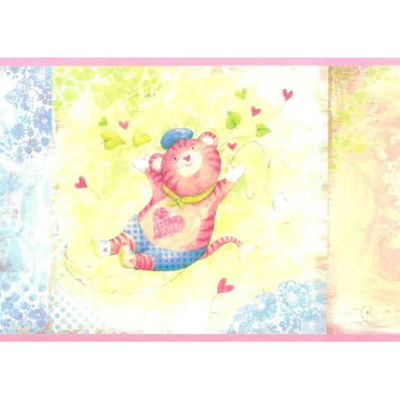 Dundee Deco Prepasted Wallpaper Border - Kids Green, Blue, Pink Circus Animals, 15 ft x 6 in