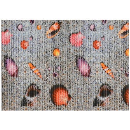 Dundee Deco Sea Shell Bathroom Mat - 39" x 26" Beige Waterproof Non-Slip Quick Dry Rug, Non-Absorbent Dirt Resistant Perfect for Kitchen, Bathroom and Restroom