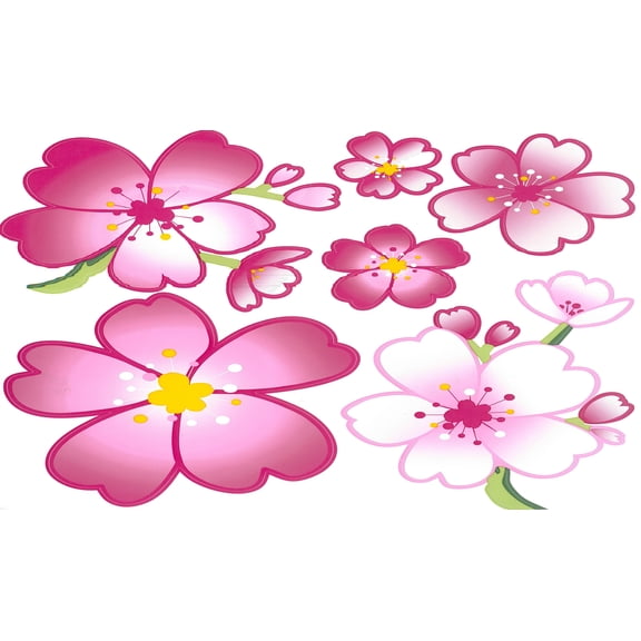 Dundee Deco Self Adhesive Wallpaper Border - Floral Pink, Green Cherry Blossom Wall Border Retro Design, 44 in x 11 in (1.12m x 27.94cm)