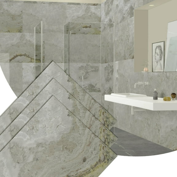 Dundee Deco Stone Veneer Wall Panels, Extra Large DIY Stone Finish 3 x 2 ft Tiles for Outdoor Indoor Wall or Backsplash, Made with Real Stone, Sanjayani White - SAMPLE 6" x 6"